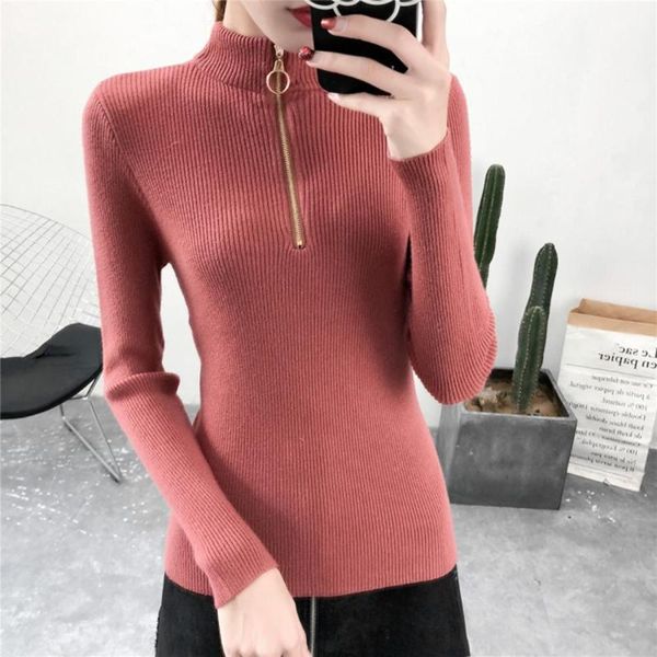 

chic stand collar zipper basic sweater fashion korean slim fit sweater, White;black