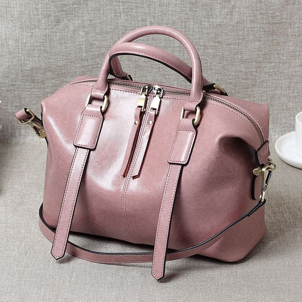 

2020 vintage leather handbag with oil wax for ladies