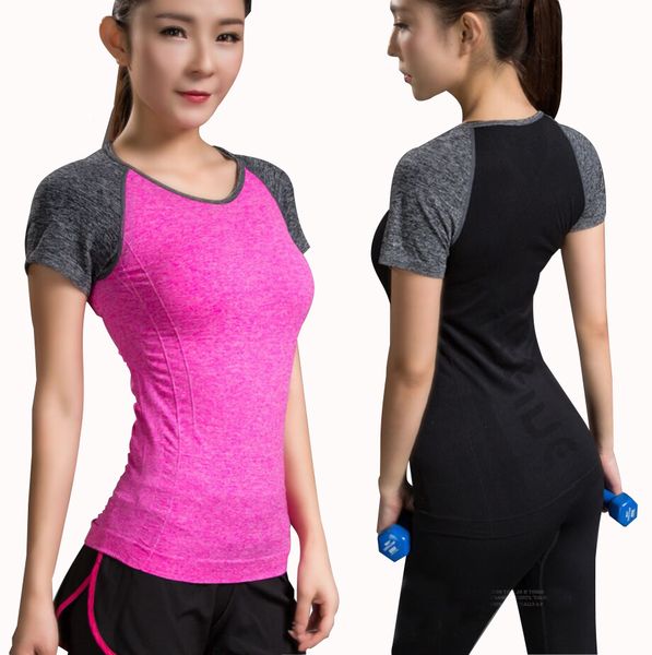 

quick dry stretch slim fit sports yoga shirt t-shirts running female gym yoga fitness t sport women cloth shirt jerseys, White;red