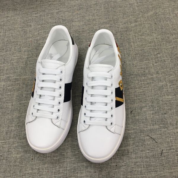 

fashion woman man designer shoes lace-up flat shoes snake embroideredlady sneake boy girl shoe white casual shoes, Black
