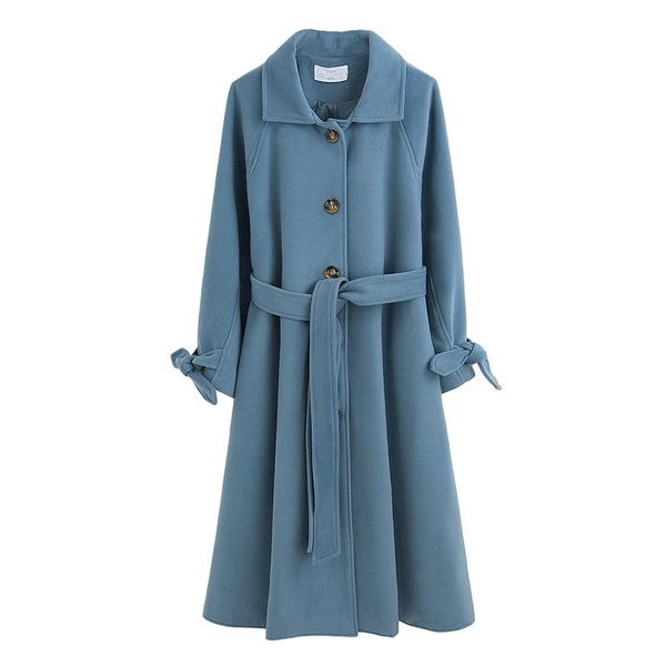 

women's medium length loose 2019 fashionable new autumn and winter haze blue nizi coat, Black