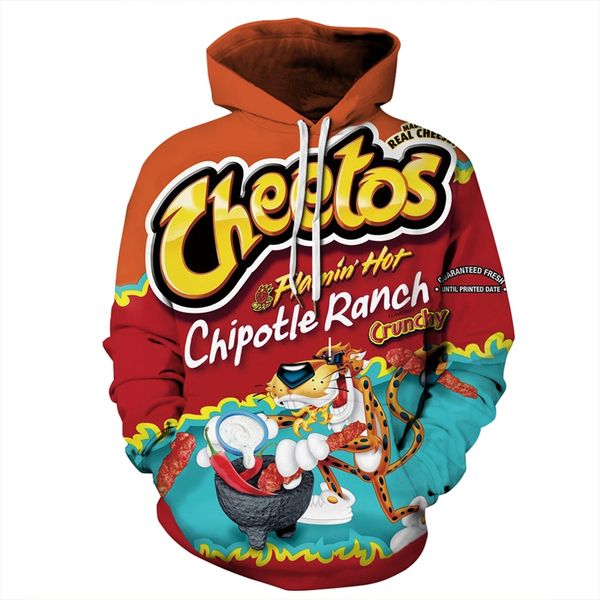 

flamin cheetos hoodie hoodies men women long sleeve all over printed pullover hoody casual 3d sweatshirt plus size, Black
