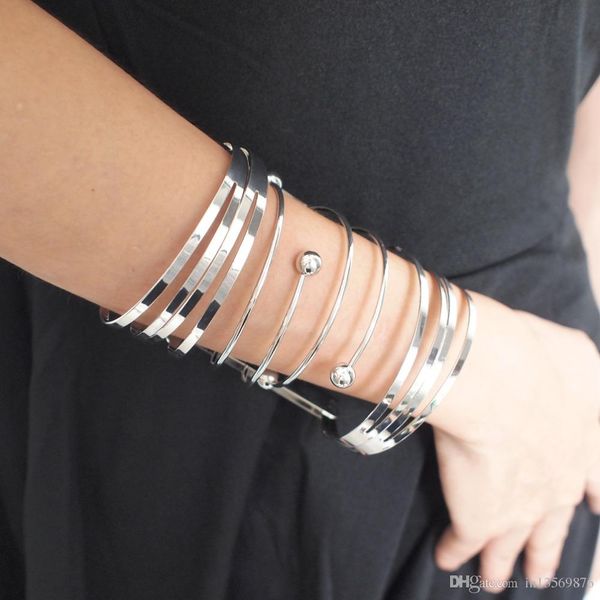 

2019 женщины женщина женская индивидуальность преувеличенными металла долго панк выдалбливают браслеты уникальный дизайн металлические брасл, Black