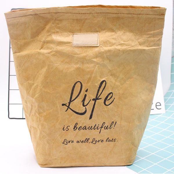 

brown paper picnic portable container fresh keeping leakproof lunch bag waterproof reusable thermal insulation school, Blue;pink