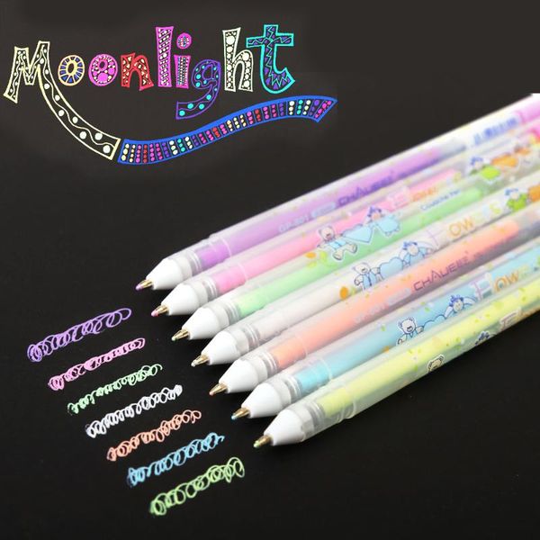 

7 colors/lot metallic glitter gel pens 0.8mm sketch flowers couache pen paint design art markers for school supplies