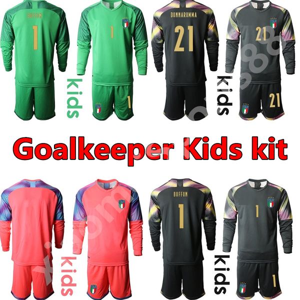 

kids kit goalkeeper italy soccer jersey set #1 buffon #21 donnarumma goalkeeper football jersey home away youth junior long sleeve shirts, Black