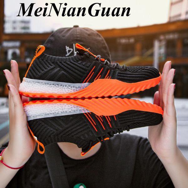 

кроссовки большого размера женщины кроссовки пара летней женщины комфорт носок обуви ткачество дамы плоские ботинки горячие женщины обуви l1, Black