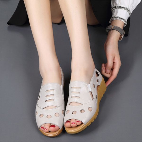 

sandals 2021 woman wedges hollow out women slip-on peep footwear female ladies toe shoes women's summer beach plus size, Black