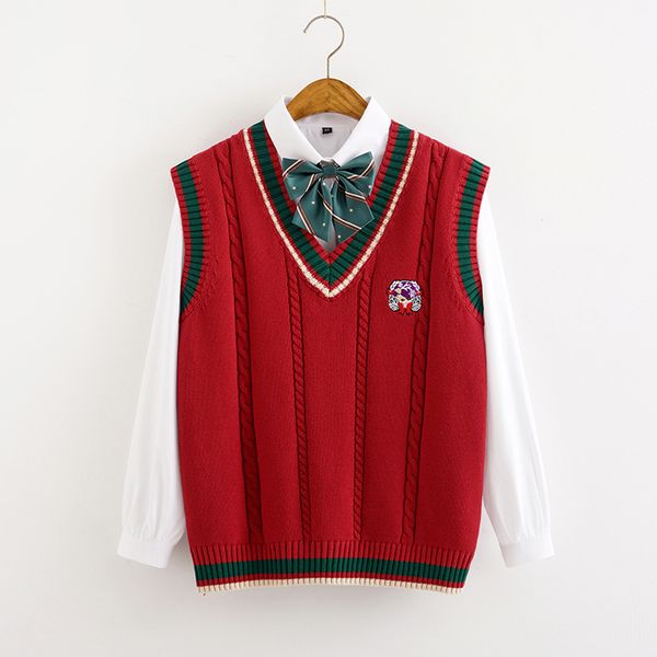 

japanese women christmas jk uniform knitted vest coat girls autumn winter cotton cartoon embroidery pullover college style, Black;white