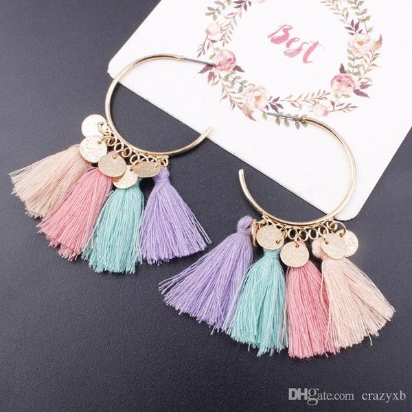 

bohemia statement tassel earrings gold color round drop earrings for women wedding long fringed earrings jewelry gift e0343, Silver