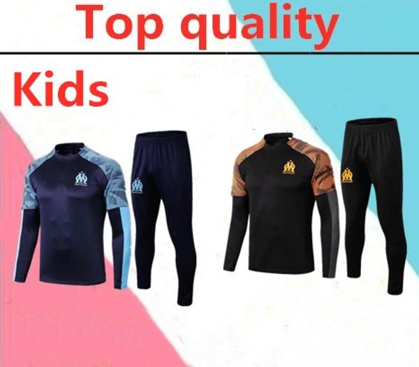 

olympique de marseille 2019 2020 kids tracksuit soccer jacket maillot de foot 19 20 payet l.gustavo thauvin half zipper tracksuit, Black