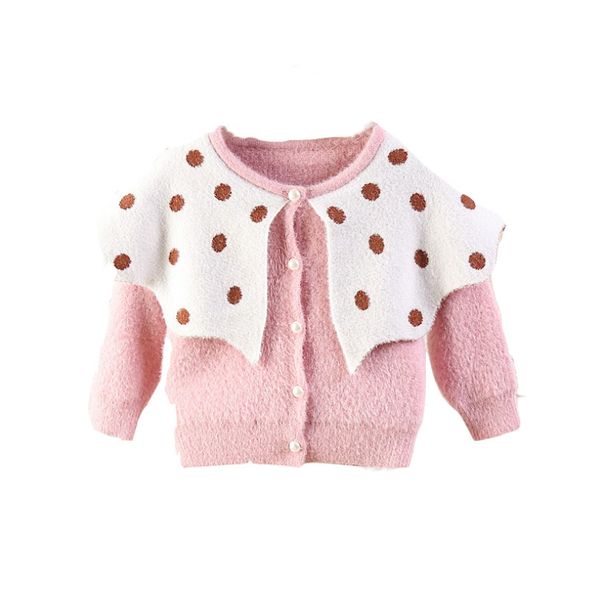 

new children autumn winter sweet baby girls dot sweater minks hair long sleeve doll brought cardigan, Blue