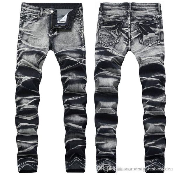 

luxury washed mens skinny jeans casual painted mid waist pants designer mens pencil trousers fashion male apparel, Blue