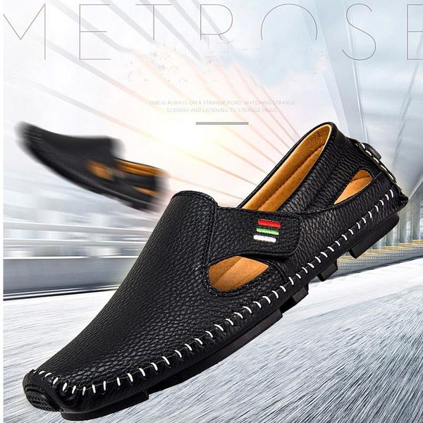 

size 37-48 men casual shoes slip on hollow leather men shoes mens house, Black
