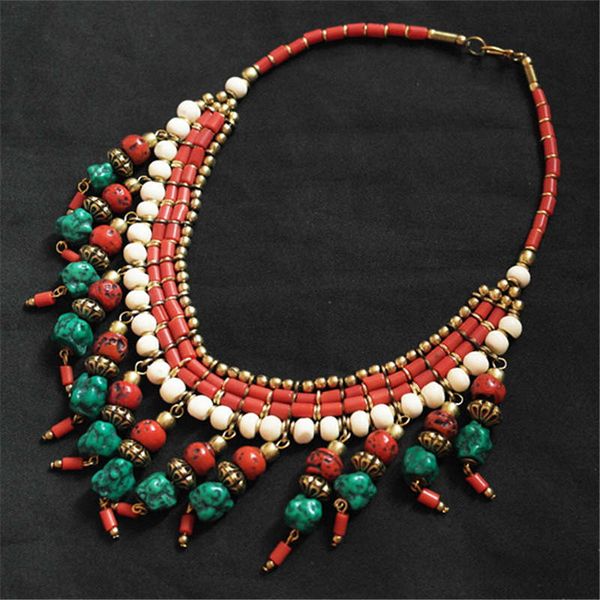 

tnl512 genuine tibetan jewelry tibet artificial stone multi charms beaded necklaces from nepal, Golden;silver