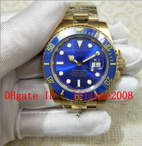 

new diving watch automatic watches 116618lb 116618 40mm steel blue dial yellow gold sub mens watches ceramic bezel sport calendar watches, Slivery;brown