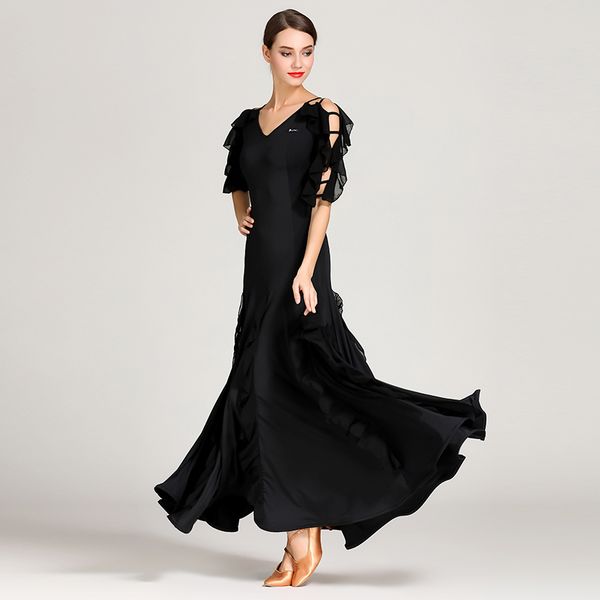 

woman ballroom dress waltz dance dress foxtrot spanish flamenco dance wear black dancing clothes standard social, Black;red