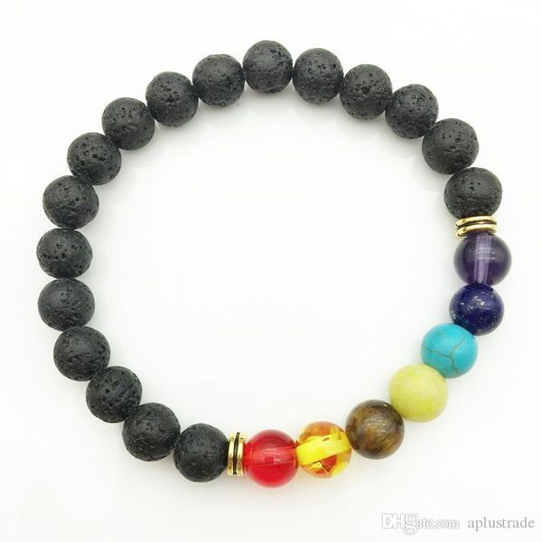 

черная лава вулканический камень 7 чакра браслет, натуральный камень йога браслет, исцеление рэйки молитва баланс будда бусины браслет, Black