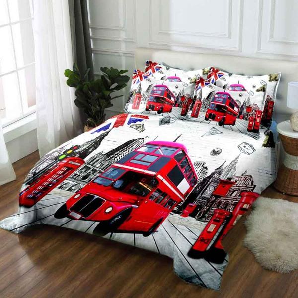 

wostar 2020 new bedding set king  duvet cover and pillowcases home textile 100% microfiber linens bedclothes london red bus