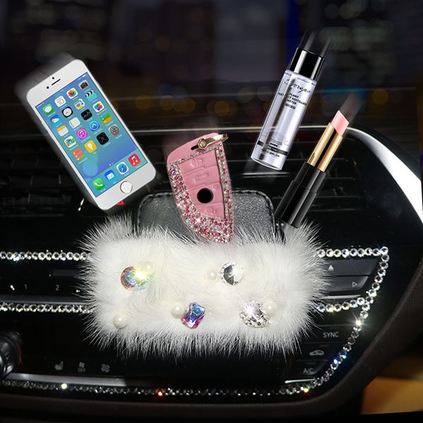 

luxury mink car storage box diamond car air conditioning air outlet box mobile phone bag for lady girl interior accessories