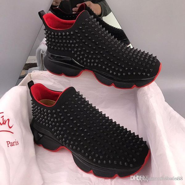 

fashion spikes tennis shoes for men sneakers luxury party wedding shoes womens rivet flat mens running shoes with original box, Black