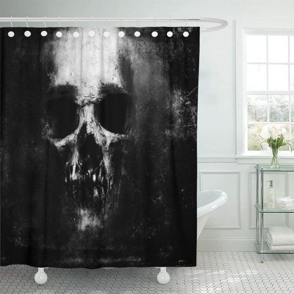 

death scary skull halloween dark skeleton evil retro shower curtain waterproof polyester fabric 72 x 78 inches set with hooks