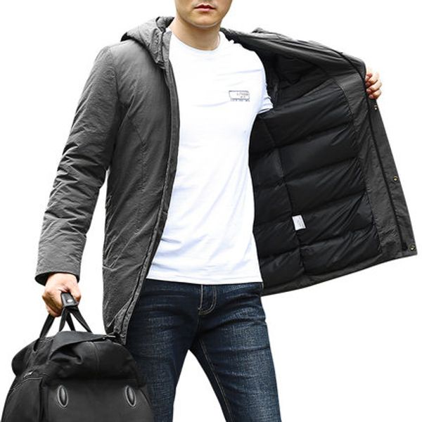 

autumn winter men long cotton padded jacket coats male casual thick warm hooded fashion brand homme thicken costume, Black