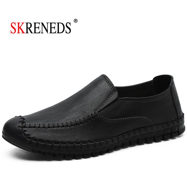 

skreneds brand 2019 new fashion genuine leather casual shoes handmade driving shoes vintage loafers flats cowhide men's, Black