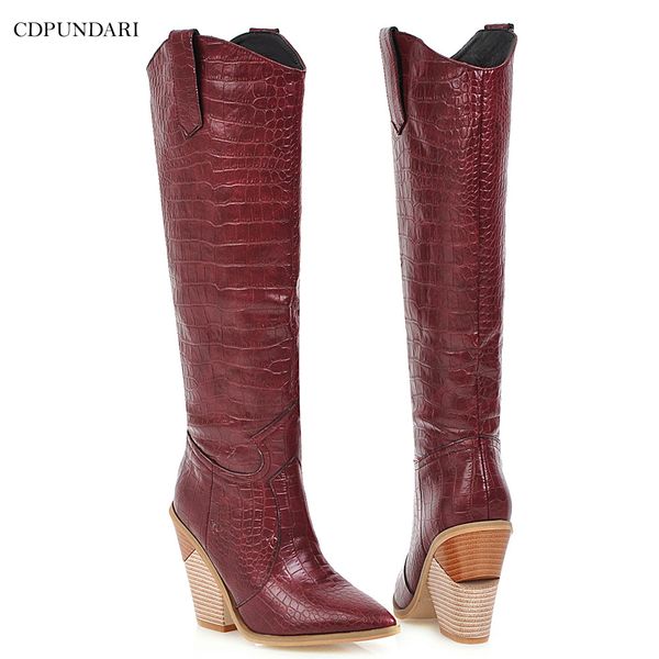 

big size cowboy boots for women western boots ladies winter high heels shoes woman knee high, Black