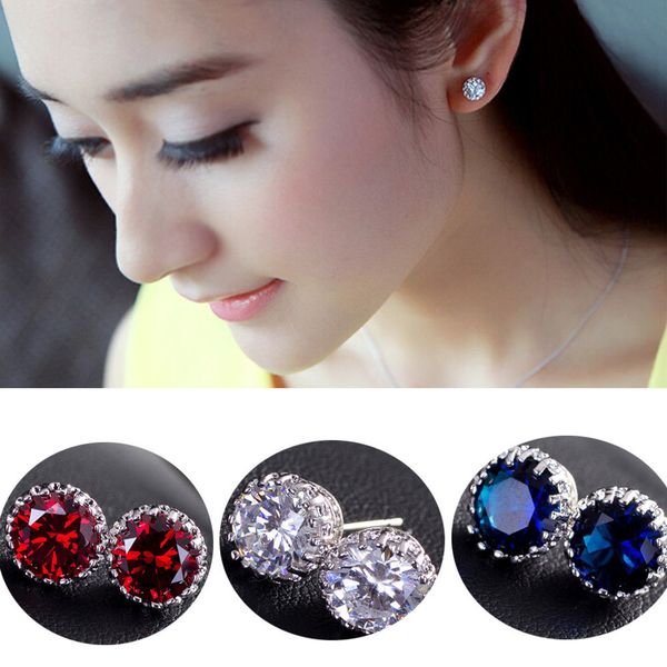 

8mm красочный chic корона кристалл princes 18k белое посеребренная уха серег девушку jewelry, Golden;silver