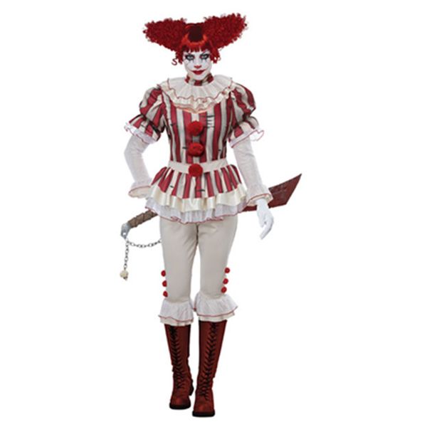 

deluxe killer clown costumes female adults halloween fancy dress mens circus plus horror scary costume for evil cosplay women, Black;red