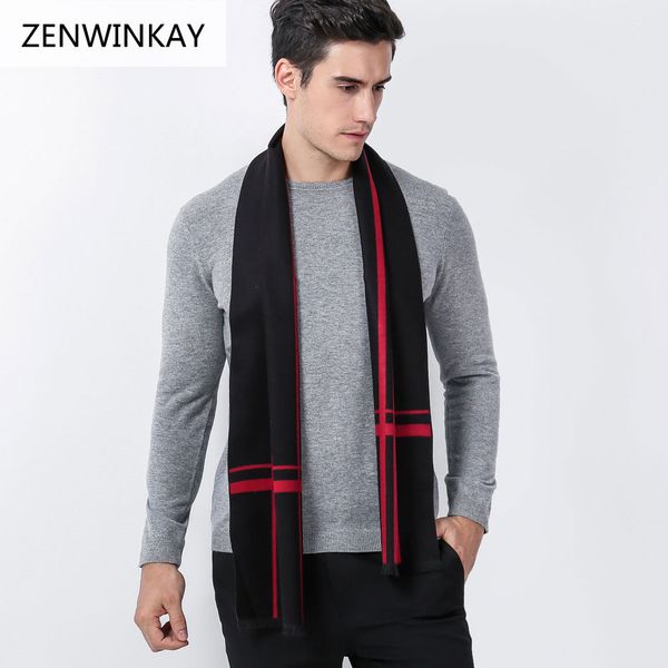 

2019 autumn winter fashion scarf men striped scarf man brand shawl wrap cashmere foulard male wool warm wrap 180cm * 30cm, Blue;gray