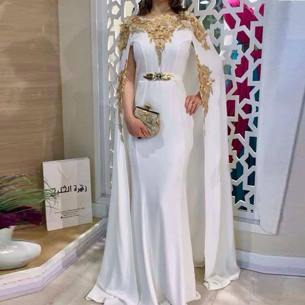 

2020 cape style prom dresses gold appliques long mermaid arabic evening gowns floor length formal party dress, Black