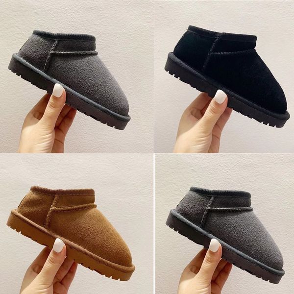 

slip on infant australia kids winter snow boots chestnut black grey small girl boys warm cotton-padded suede flats slippers