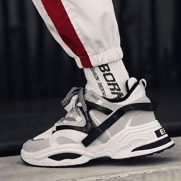 

2019 взрывы звезды с толстым дном корейский вентилируемый досуг спортивная мода кружева осень / зима студент торре shoesl14, Black