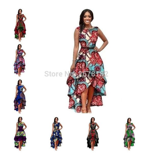 

african dresses polyester traditional african clothing time-limited real 2018 large swing waist sleeveless dress women printing, Red