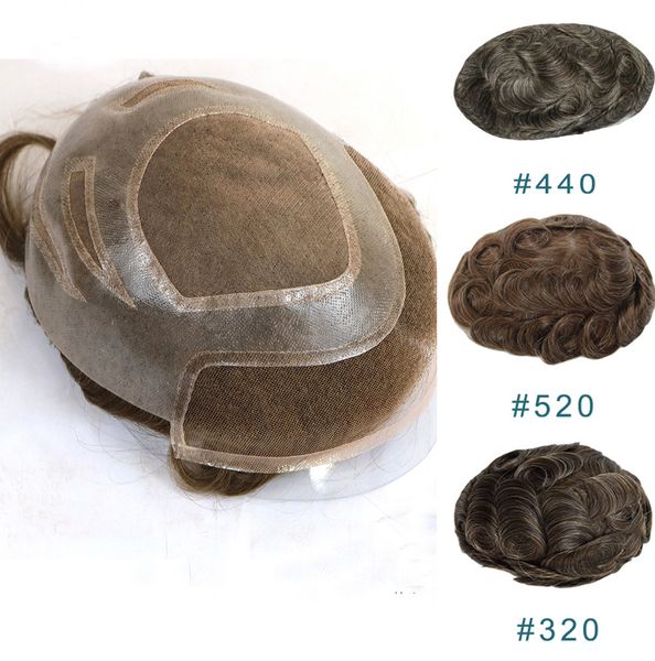 

simbeauty swiss фронта шнурка toupee toupee человеческих волос для мужчин с пу кожи вокруг замены системы мужские парики волос, Black