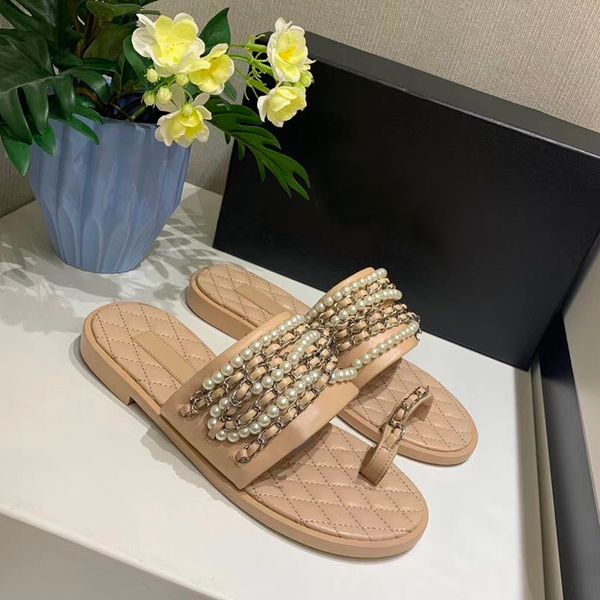 

new ladies pearl slippers comfortable genuine leather slippers sandals fashion outfit beach women high quality, Black