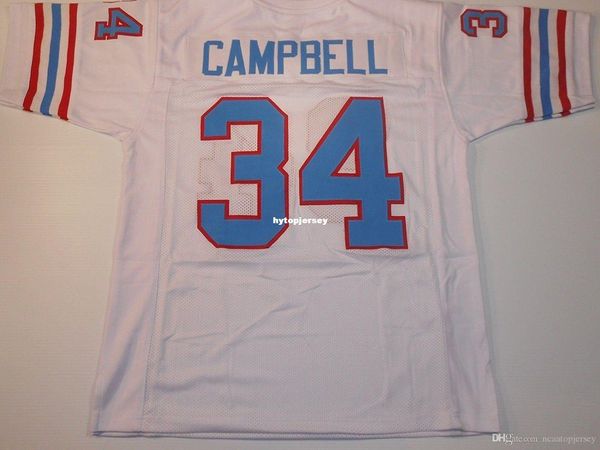 

retro custom sewn stitched #34 earl campbell white mitchell & ness jersey high-end men's football jerseys college ncaa, Black;red