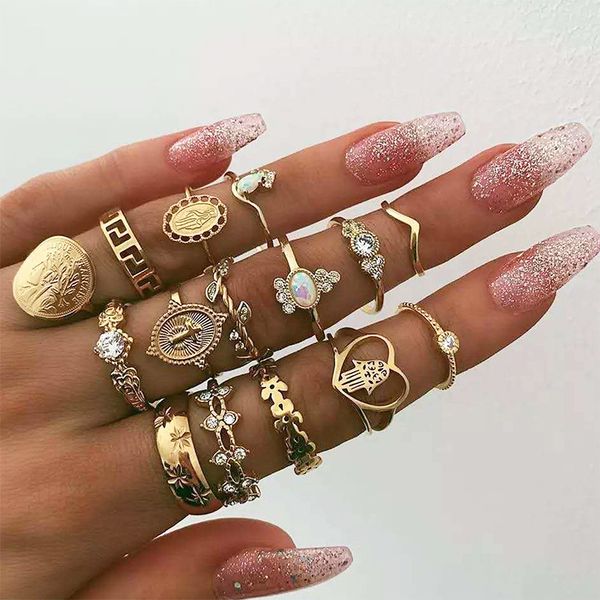 

new cool мода ретро любовь дерево филиал шаблон joint ring set fashion wear blogger wear ювелирные аксессуары оптовая, Golden;silver