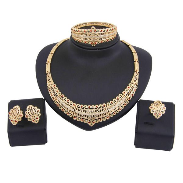 

3pcs/lot crystal luxury women jewelry set solid gold necklace sets for bridal arabic fashion costume jewelry, Silver