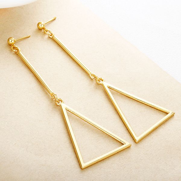 

e0493 new fashion earrings simple style gold color geometric triangle long stud earrings for women trendy jewelry female, Golden;silver