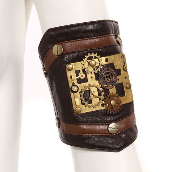

steampunk steampunk industrial revolution gear leather armband bracelet, Black