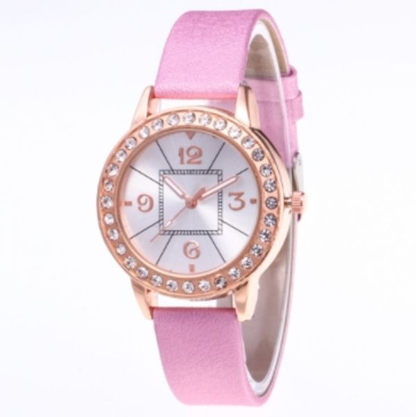 

women new fashion 4 digital casual watch rhinestone pu leather strap watch quartz movement candy color student watches wholesale, Slivery;brown