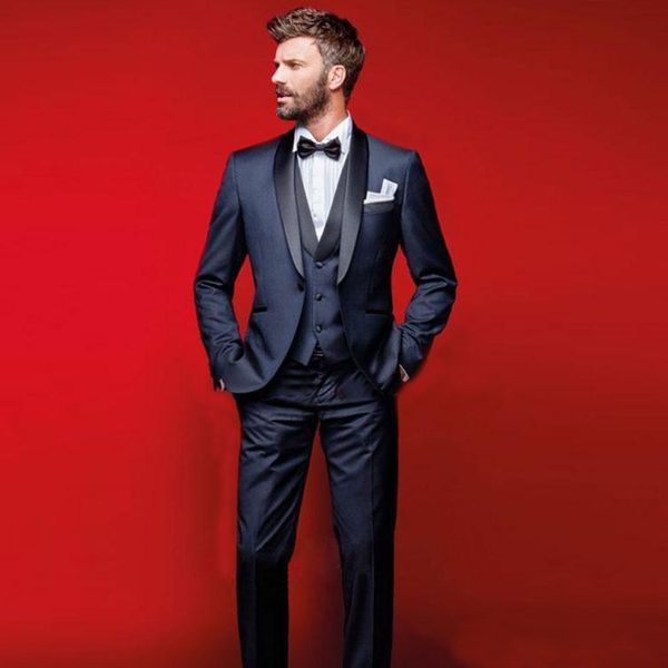 

2019 navy blue wedding tuxedos slim fit shawl lapel groom wear pants suits 3 pieces formal mens designer jackets, Black;gray