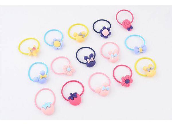 1pcs neue Art und Weise bereifte elastische Gummihaarbänder Mädchen Blumenpferdeschwanz-Halter-Stirnband Cartoon Misch elastische Haar-Ringe L