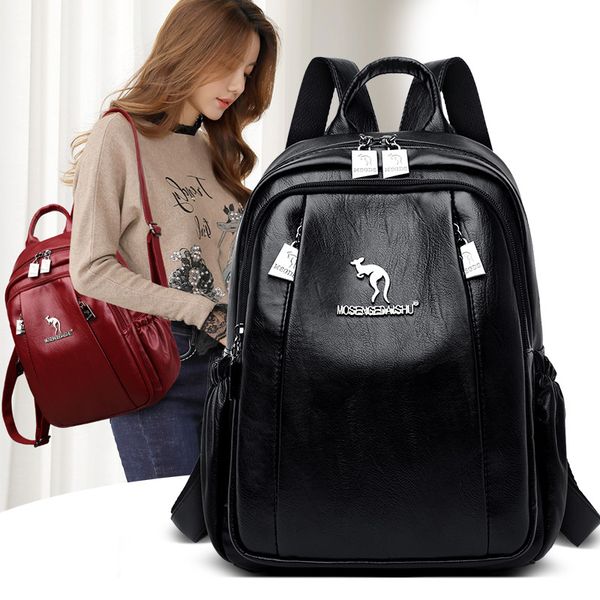 

fashion double zipper women backpacks school backpack tor teenager girls soft leather ladies travel bookbag mochila