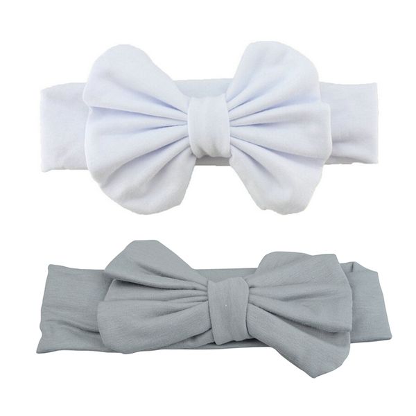 

cute baby girls kids stretch bowknot headband hairband (grey & white 2 pcs, Golden;white