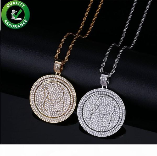 

хип-хоп ювелирных изделий iced out подвеска mens gold chain рэпер migos xo qc вращающийся двойной диск подвески дизайнер ожерелье алмазное l, Silver