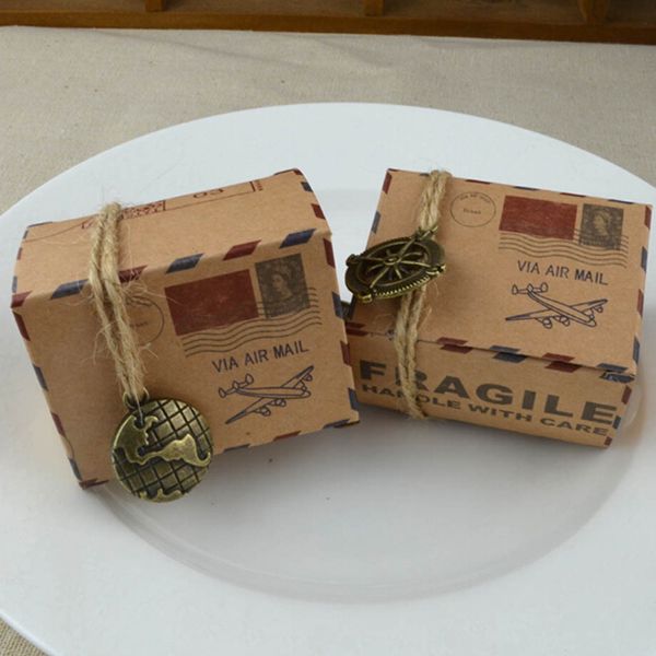 

50pcs/pack air mail airplane travel theme vintage favors kraft paper candy box packaging boxes wedding gift souvenirs gift box